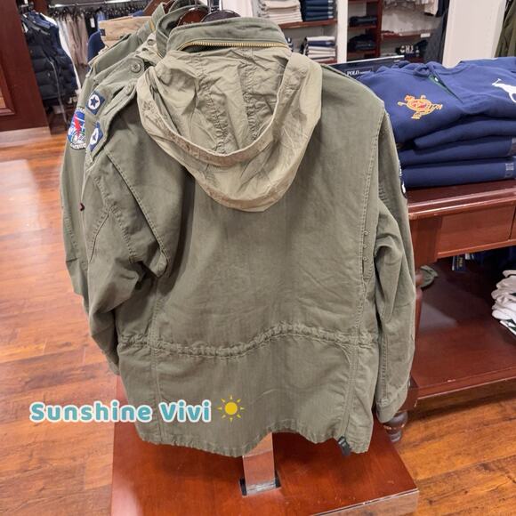 NWT Polo Ralph Lauren Men Iconic Field Jacket Hoodie Cotton Patches Olive large - Picture 7 of 9